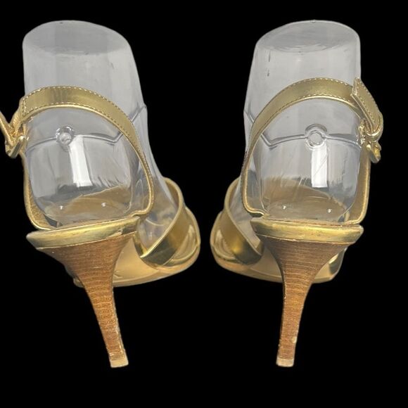 Rare Louis Vuitton Gold Slingback Sandals w/3.5” Stacked Wood Heel Size 38/US 7 - Picture 6 of 15